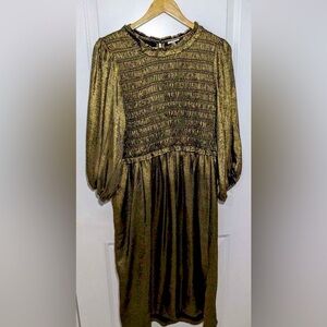 Gold metallic smocked dress L